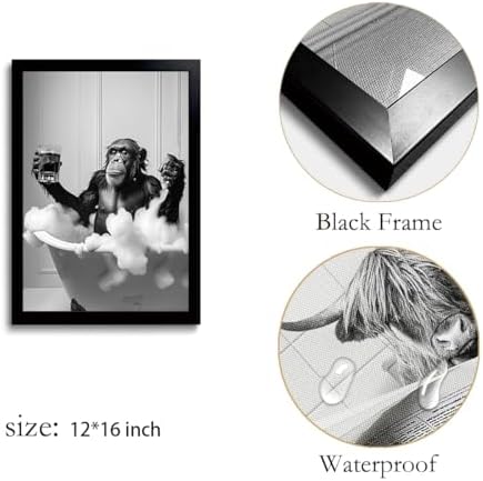 OIQArtOIQ Funny Bathroom Framed Wall Art Black and White Animal Canvas Wall Art - Image 7