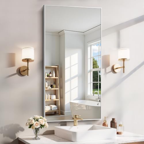YIROMAN Bathroom Mirror 48"x24", Large Brushed Silver Bathroom Mirror by Unknown