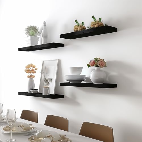 Black Wood Floating Shelves for Wall Rustic Wall Shelf for Bedroom Living Room - Image 2