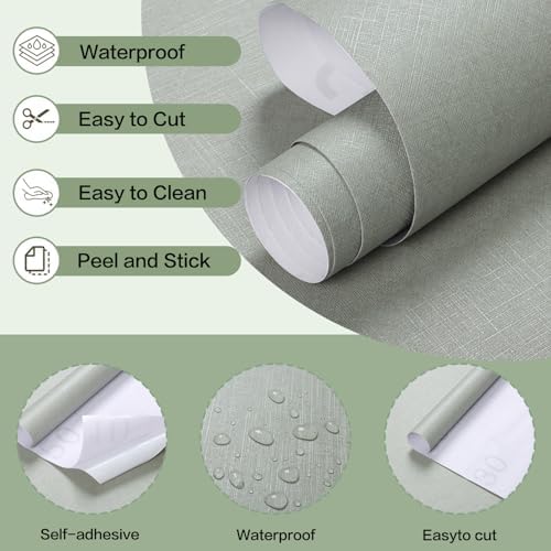 Green Grasscloth Peel and Stick Wallpaper Textured Contact Paper 15.7inch x - Image 7