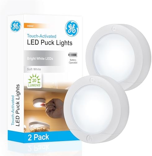 GE Battery Powered Puck Lights, Touch On/Off, 20 Lumens, 2 Pack by Unknown