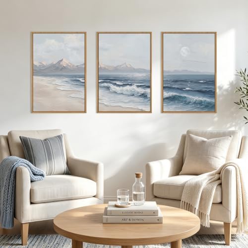 HLNIUC Blue Ocean Wave Framed Canvas Wall Art, Large Modern Sea Beach Wall Decor - Image 6