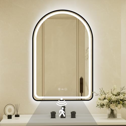 24x36 Inch Arched Black Framed LED Bathroom Mirror by JingYiMingJing