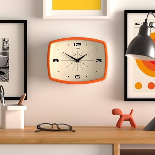 JONES CLOCKS® Movie wall Clock | Rectangular Retro Clock | 10" | Orange | Cool - Image 3