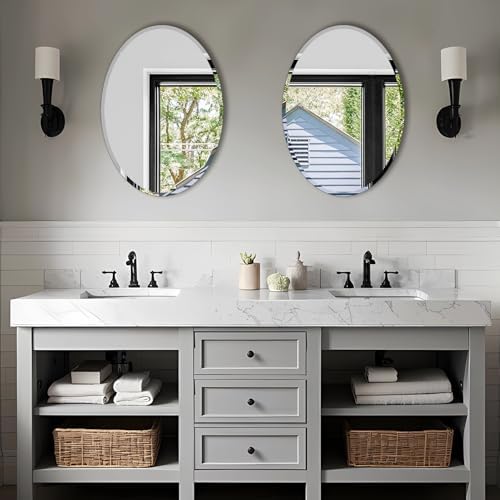 Bathroom Mirror for Over Sink 16" x 24" Oval Frameless Wall Mirror - Image 4