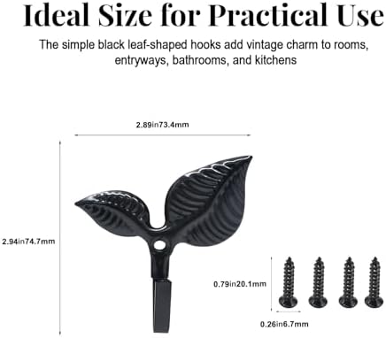 4 Pack Black Iron Leaf Wall Hooks, Bathroom Towel Hooks - Image 5