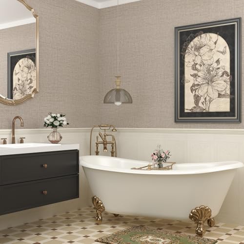 Taupe Grasscloth Wallpaper Peel and Stick Linen Vinyl 24"x472" - Image 4