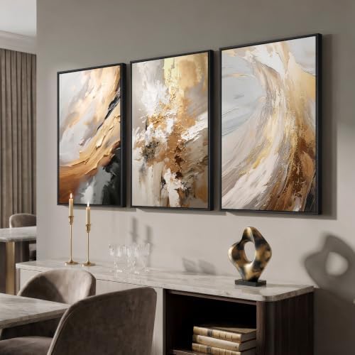 Framed Neutral Gold Abstract Wall Art - Image 2