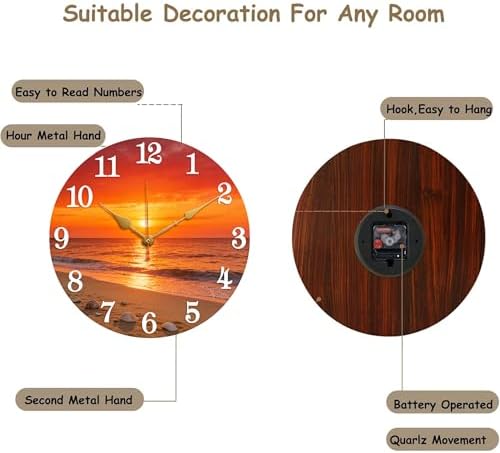 12 Inch Wooden Wall Clock, Silent Non-Ticking Battery Operated - Image 3