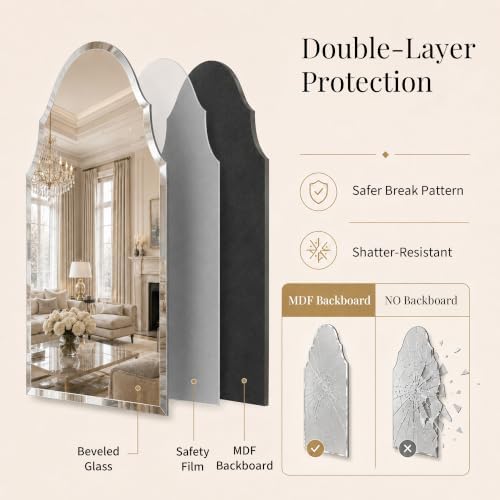 20x36 Inch Scalloped Arch Frameless Beveled Wall Mirror - Image 6