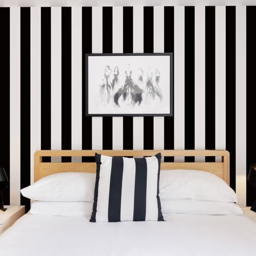 Jeweluck Black and White Striped Wallpaper Peel and Stick Wallpaper Vinyl - Image 3