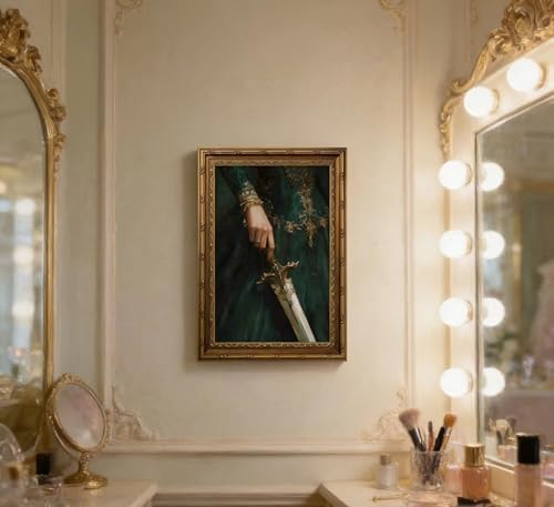 Vintage Gold Framed Emerald Queens Sword Canvas Wall Art Dark Academia Gothic - Image 6