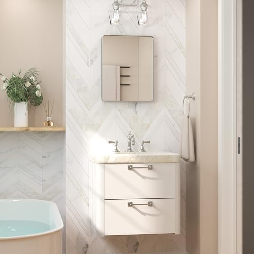 Keonjinn 16 x 20 Inch Brushed Nickel Bathroom Mirror, Tempered Glass - Image 2