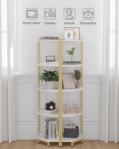 Hzuaneri Corner Shelf Stand 5-Tier Corner Bookshelf Storage Standing Shelf - Image 4