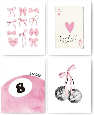 okaxscm Pink Coquette Trendy Preppy Wall Art Prints Set of 4, Coquette Room by okaxscm