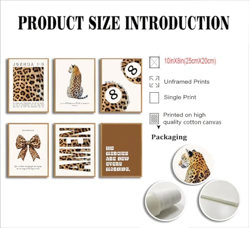 6Pcs Trendy Leopard Canvas Wall Art, Preppy Cheetah Wall Decor Posters Prints - Image 3