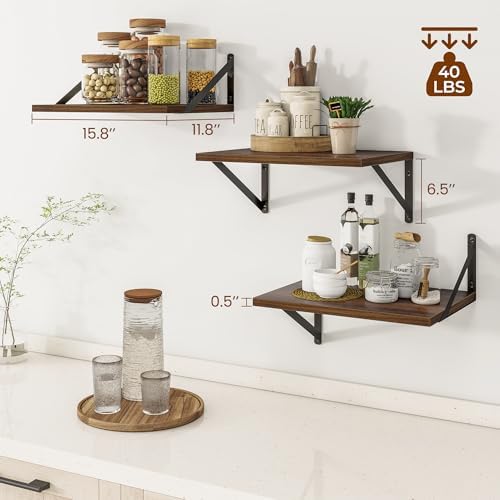 Heimlove 16W x 12D Deep Floating Shelves Set of 3 Walnut - Image 3