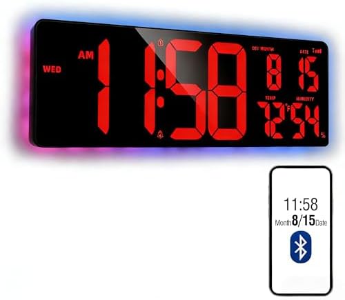 TXL 16.5" Bluetooth Red Large LED Digital Wall Clock, Count Up/Down Timer Clock by TXL