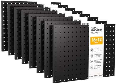 LiSHELF 8 Pack Metal Pegboard Panels, 12 x 16 Inch Heavy Duty Wall Peg Board by Unknown