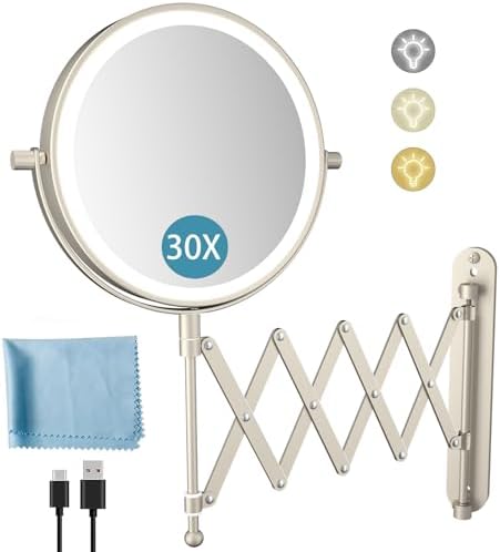 8" Rechargeable Wall Mounted Makeup Mirror Double Sided Magnifying by FASCINATE