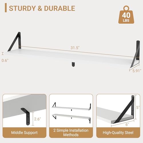 Heimlove Floating Shelves for Wall, 32 Inch Long Wood Floating Shelves Set of 3 - Image 3