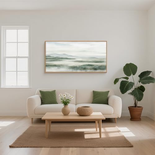 HOURIA Watercolor Misty Green Mountain Framed Canvas Wall Art Set-40"x20"x1 - Image 2