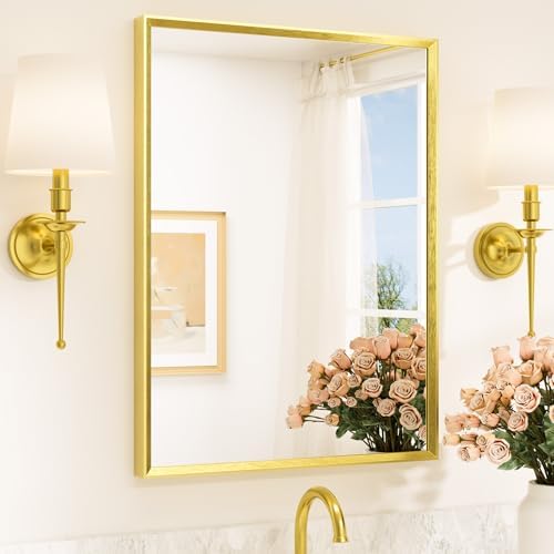 TETOTE Brushed Gold Mirror for Bathroom Sink 24" x 32" Beveled Frame Brushed by TETOTE