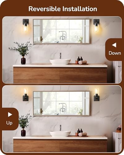 EDISHINE Dark Brown Wood Grain Wall Sconces - Image 4
