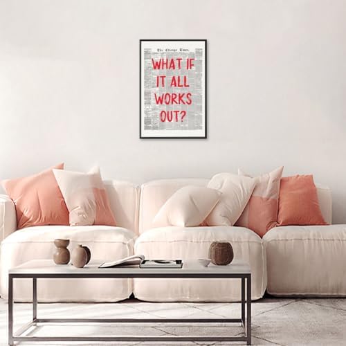 Red Retro Newspaper Wall Art Trendy Inspirational Quote Poster What If It All - Image 5