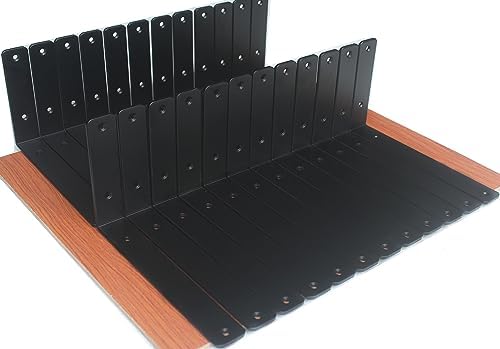 24 Pack - L 10" x H 6" x W1.5, 5mm Thick Black L Shelf Bracket, Iron Shelf by MHMYDZ