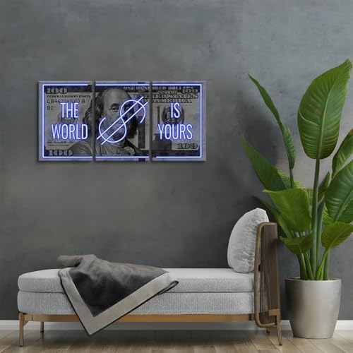 Yatsen Bridge 3 Panels Money Wall Art The World is Yours Painting on Canvas - Image 4