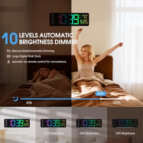 16" Large Digital Wall Clock, LED RGB Color Changing Display - Image 6