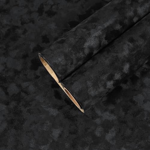 CHIHUT Black Velvet Drawer Liner Soft Textured Peel and Stick Flocking Wallpaper by CHIHUT