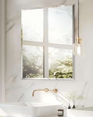 Frameless Rectangle Wall Mirror: Modern Glass Mirror 27.6x19.7 inch by Artloge