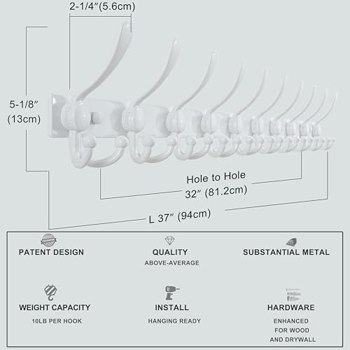 Dseap Coat Rack Wall Mount 37 Inch, Heavy Duty 12-Gauge Base vs Flimsy 1mm - Image 6
