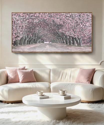 Nicetop Framed Canvas Wall Art – Pink Cherry Blossom Tree Tunnel Canvas Print by Nicetop