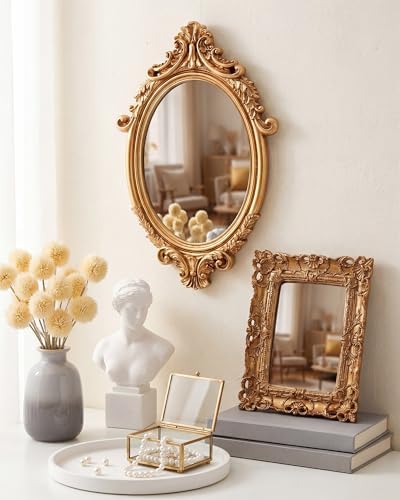 Wonderjune 3 Pcs Vintage Gold Wall Mirror Set, Court Baroque Style - Image 5