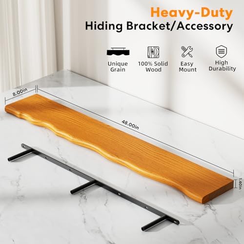 Organic Wavy Edge Floating Shelves, Hidden Brackets, 2 Pack 48 in - Image 3