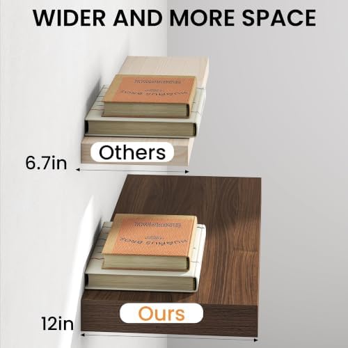 Walnut Floating Shelves 55Inch Long, 12 Inch Deep Floating Shelves - Image 5