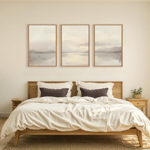 LHIUEM Large Abstract Neutral Beige Pastel Framed Canvas Wall Art, Modern - Image 5