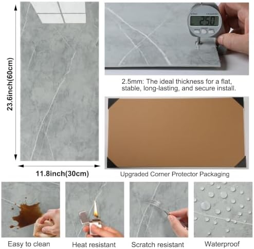 40Pcs Grey Marble Wall Panels 23.6"X11.8" PVC Waterproof Tiles Peel and Stick - Image 4
