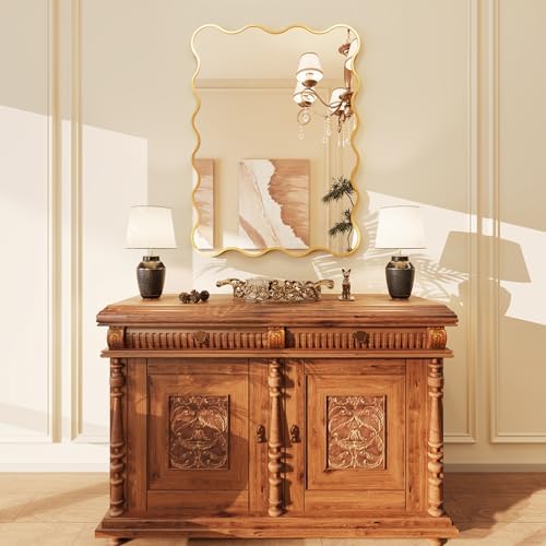Kelly Miller 30x40 Gold Scalloped Mirror, Wavy Edge Decorative Wall Mirror - Image 4