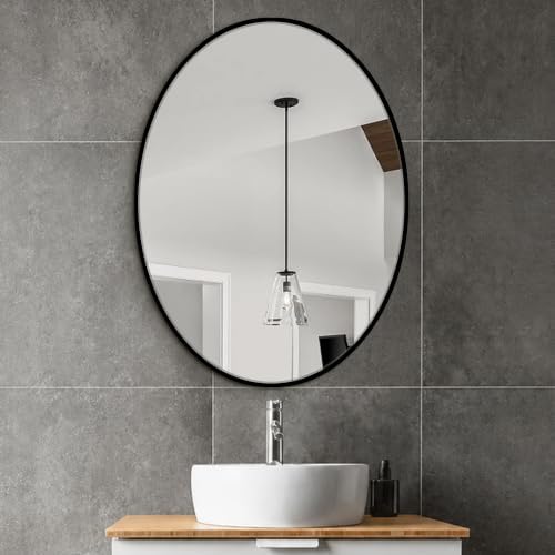 Delma 32x24 Black Oval Bathroom Mirror - Image 7