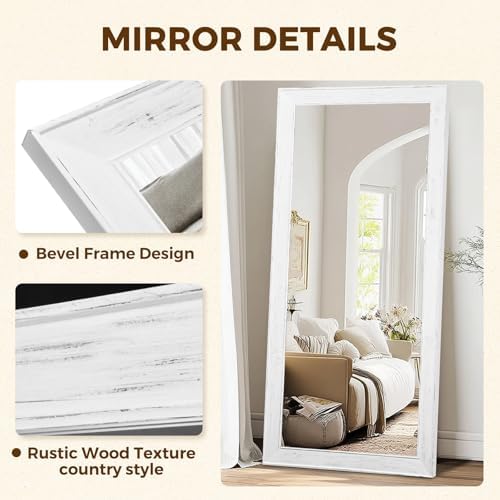 71x32in Full Length Mirror, Rustic White Beveled Wood Frame - Image 3