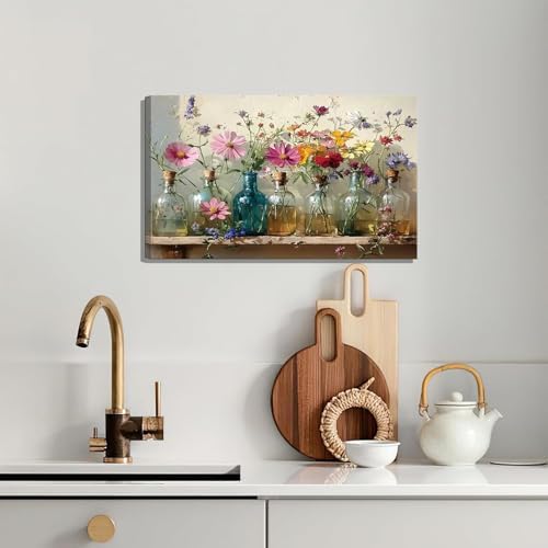 Havplemoy Framed Retro Farmhouse Flowers Canvas Wall Art - Image 2