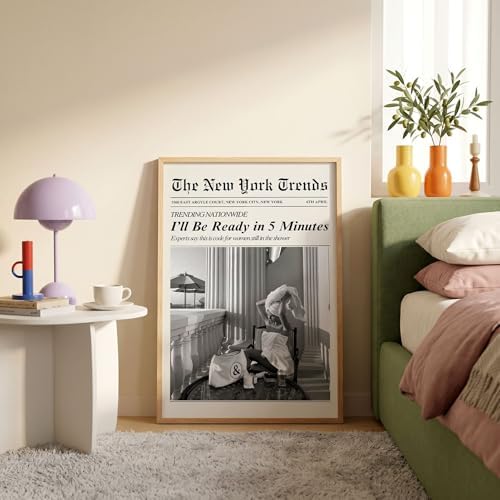 Trendy Newspaper Wall Art 8x10in Wood Grain Frame Vintage Black and White - Image 6