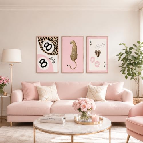 Cheetah Trendy Wall Art of set 3, Preppy Leopard Print Canvas, 8 Ball Poster - Image 3