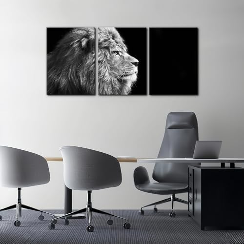 Pacimo Male Lion Canvas Wall Art Print 3 Pieces Animals Portrait Painting Wall - Image 3