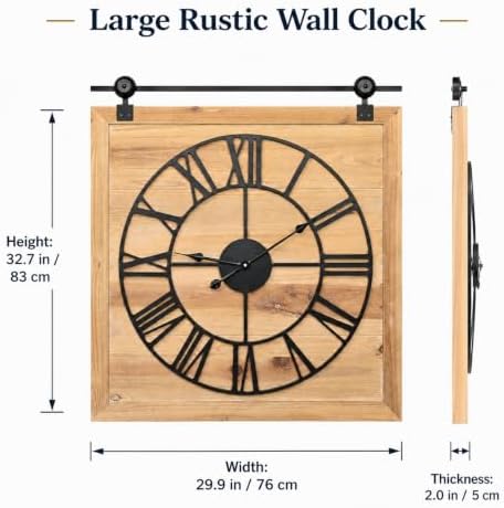 Wood Barn Door Clock 30 Inch, Farmhouse Rustic Wall Clock - Image 3