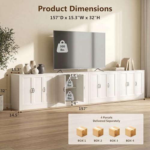 156" Modular Buffet Sideboard Cabinet Set of 4, Extra Long Storage Cabinet - Image 2